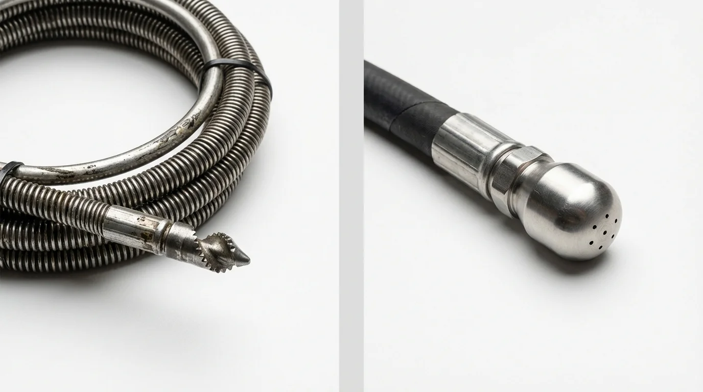 Drain snake cable and hydro jetting nozzle used for drain cleaning in Port Townsend, WA