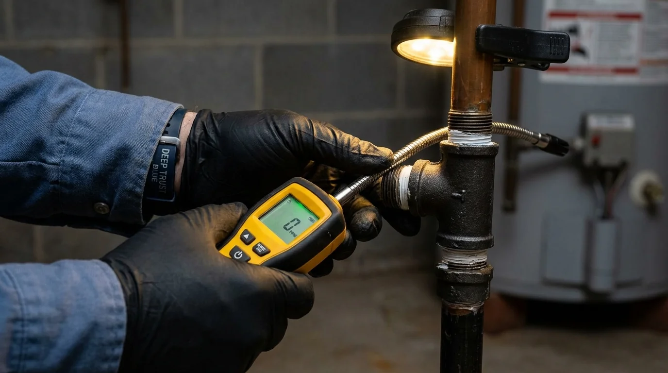 Gas leak detection with electronic sniffer by Johns Plumbing LLC in Port Townsend