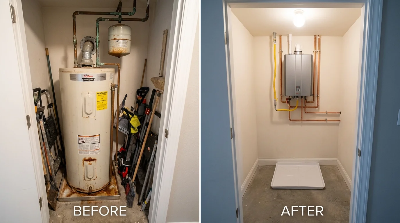 Tank water heater versus wall-mounted tankless unit comparison for Port Townsend, WA homeowners